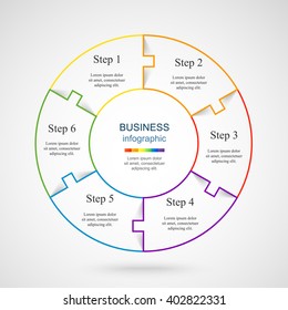Circle line infographic. Template for cycle diagram, graph, presentation and round chart. Business concept with 6 options, parts, steps or processes. 