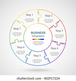 Circle line infographic. Template for cycle diagram, graph, presentation and round chart. Business concept with 7 options, parts, steps or processes. 