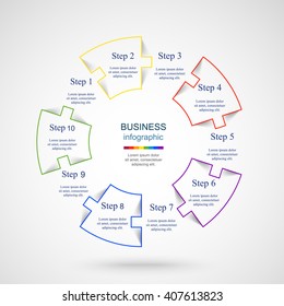 Circle line infographic. Template for cycle diagram, graph, presentation and round chart. Business concept with 10 options, parts, steps or processes. 