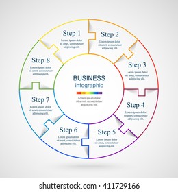 Circle line infographic. Template for cycle diagram, graph, presentation and round chart. Business concept with 8 options, parts, steps or processes. 