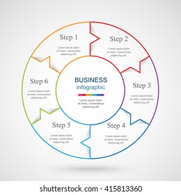 Circle line infographic. Template for cycle diagram, graph, presentation and round chart. Business concept with 6 options, parts, steps or processes. 
