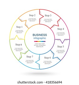 Circle line infographic. Template for cycle diagram, graph, presentation and round chart. Business concept with 8 options, parts, steps or processes. 