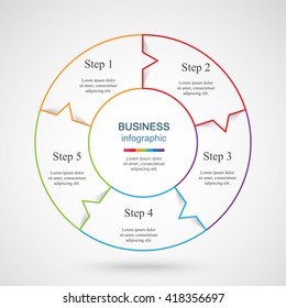 Circle line infographic. Template for cycle diagram, graph, presentation and round chart. Business concept with 5 options, parts, steps or processes. 