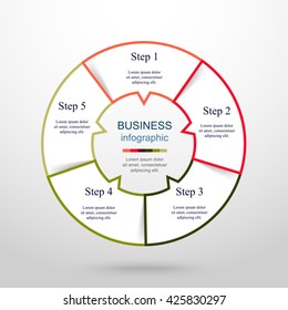 Circle line infographic. Template for cycle diagram, graph, presentation and round chart. Business concept with 5 options, parts, steps or processes. 