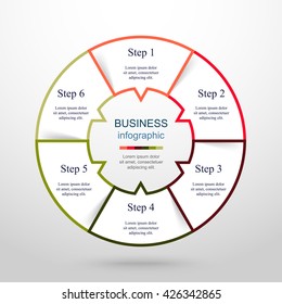 Circle line infographic. Template for cycle diagram, graph, presentation and round chart. Business concept with 6 options, parts, steps or processes. 