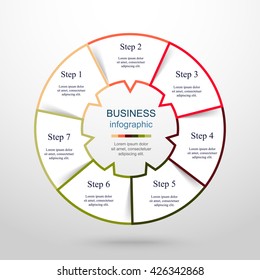 Circle line infographic. Template for cycle diagram, graph, presentation and round chart. Business concept with 7 options, parts, steps or processes. 