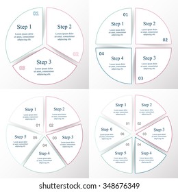 Circle line infographics set. Templates for cycle diagram, graph, presentation and round chart. Business concept with 3, 4, 5 and 6 options, parts, steps or processes. 