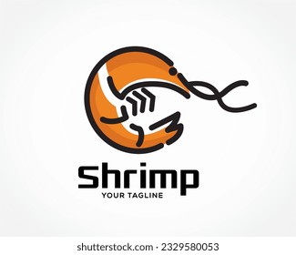 circle line jump prawn shrimp sea food logo icon symbol design template illustration inspiration