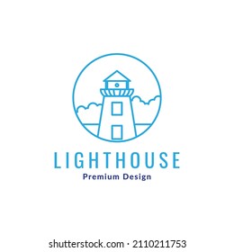 circle line with lighthouse minimalist logo design, vector graphic symbol icon sign illustration