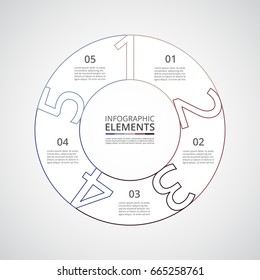 Circle line numbers infographic. Template for cycle diagram, graph, presentation and round chart. Business concept with 5 options, parts, steps or processes.