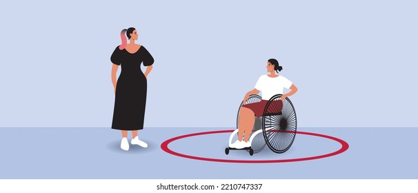 Línea circular como límites personales en la comunicación con personas discapacitadas, ilustración plana vectorial como concepto de zona psicológica