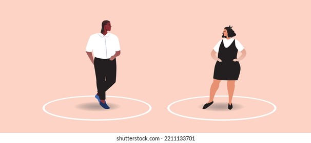 Circle line as personal boundaries in pair, flat vector stock illustration isolated, psychology counterdependence, distance in relationships