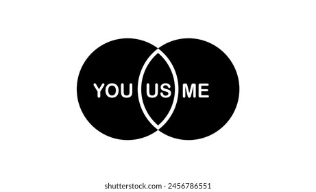 Circle line as personal boundaries in pair, you, us, me, black isolated silhouette