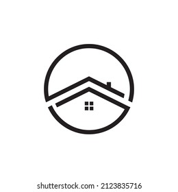 circle line with roof home logo design, vector graphic symbol icon illustration creative idea