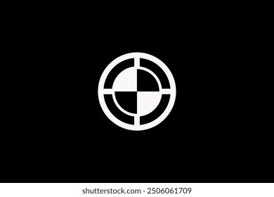 Logotipo de la silueta de la línea del círculo y del círculo, logotipo simple en fondo negro