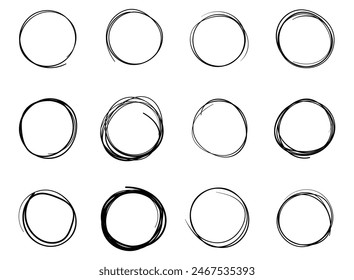 Circle line sketch icon in hand drawn style. Circular scribble doodle vector illustration on isolated background. Pencil or pen bubble sign business concept.