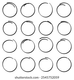 Ícone de esboço de linha de círculo em estilo desenhado à mão. Ilustração de vetor de rabisco circular isolada no fundo branco. Conceito empresarial de sinal de bolha de lápis ou caneta.
