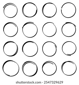 Ícone de esboço de linha de círculo em estilo desenhado à mão. Ilustração de vetor de rabisco circular em fundo branco. Conceito empresarial de sinal de bolha de lápis ou caneta.