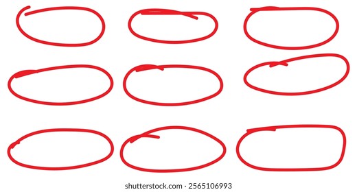 Circle line sketch icon in hand drawn style. Red Circular scribble doodle vector illustration on isolated background. 