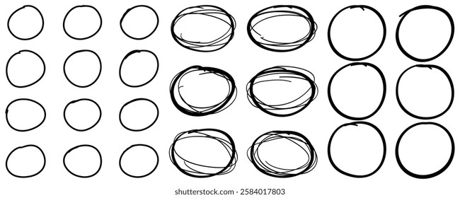 Circle line sketch set. doodle round circles for message note mark design element. Vector collection of hand drawn line circles with editable stroke Pencil or pen bubble sketch.