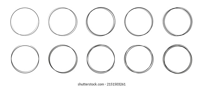 Conjunto de esbozo de línea circular. Iconos de círculo. Marcos de círculo de línea geométrica. Conjunto de marcos redondos. Bordes redondos de forma. EPS gráfico vectorial 10