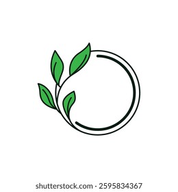 circle line with sprigs of leaves logo vector
