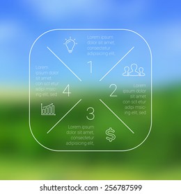 Circle line square infographic. Template for cycle diagram, graph, presentation and round chart. Business concept with 4 options, parts, steps or processes. Linear graphic. Blur vector background.