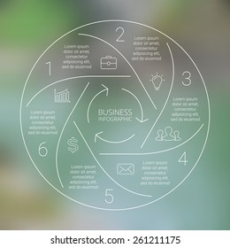 Circle line stroke infographic. Template for cycle diagram, graph, presentation and round chart. Business concept with 7 options, parts, steps or processes. Linear graphic. Blur vector background.