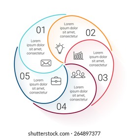Circle line stroke infographic. Template for cycle diagram, graph, presentation and round chart. Business concept with 5 options, parts, steps or processes. Linear graphic.