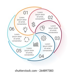 Circle line stroke infographic.Template for cycle diagram, graph, presentation and round chart. Business concept with 6 options, parts, steps or processes. Linear graphic.
