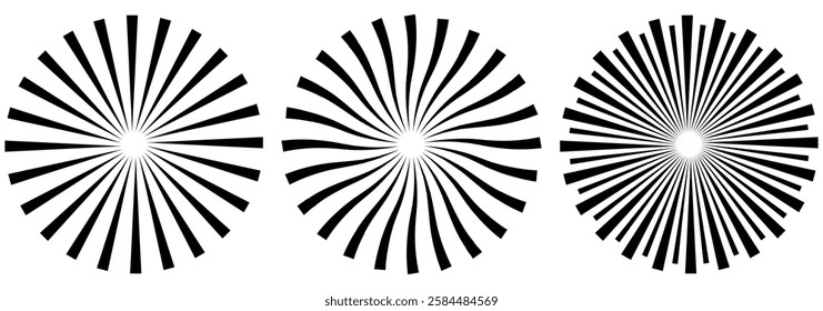Circle line. Sunshine light ray. Black beam isolated  Comic pattern. Sun effect rays. Radial circle lines vector illustration eps 888.