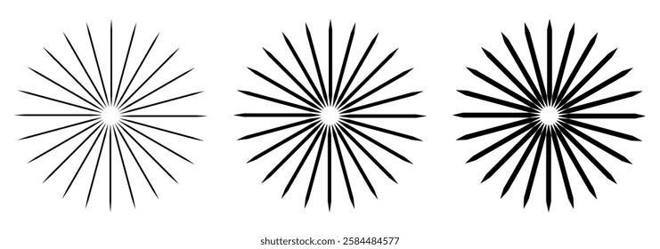 Circle line. Sunshine light ray. Black beam isolated  Comic pattern. Sun effect rays. Radial circle lines vector illustration eps 888.