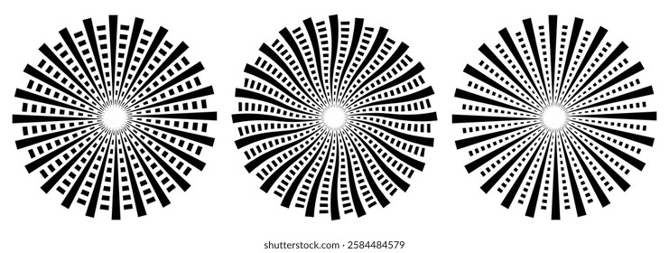 Circle line. Sunshine light ray. Black beam isolated  Comic pattern. Sun effect rays. Radial circle lines vector illustration eps 888.