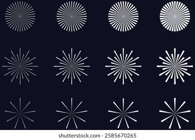 Circle line. Sunshine light ray. Black beam isolated on white background. Comic pattern. Sun effect rays. Flat design elements. Spokes with radiating stripes. Abstract illusion geometric shapes. 1176