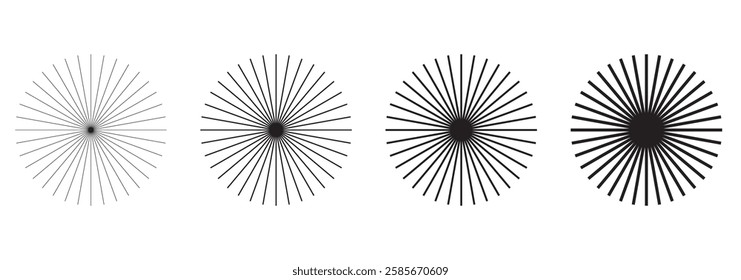 Circle line. Sunshine light ray. Black beam isolated on white background. Comic pattern. Sun effect rays. Abstract concentration element. Cartoons style. Comics lines. Fun star. 1176