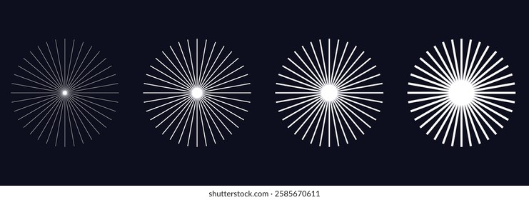 Circle line. Sunshine light ray. Black beam isolated on white background. Comic pattern. Sun effect rays. Abstract concentration element. Cartoons style. Comics lines. Fun star. 1176