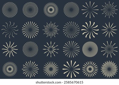 Circle line. Sunshine light ray. Black beam isolated on white background. Comic pattern. Sun effect rays. Abstract concentration element. Cartoons style. Comics lines. Fun star. 1176