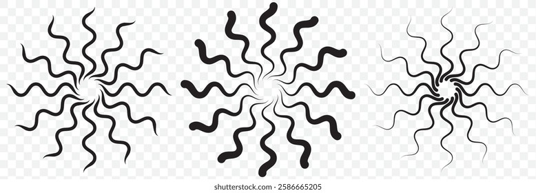 Circle line. Sunshine light ray. Black beam isolated Comic pattern. Sun effect rays. Radial circle lines vector illustration EPS 10.