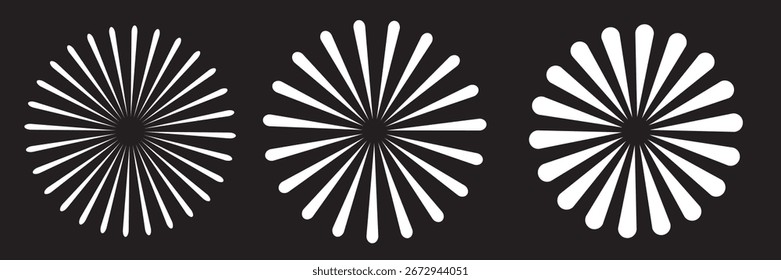 Línea circular. Rayos de luz solar. Rayo negro aislado Patrón cómico. Rayos de efecto solar. Ilustración vectorial de líneas radiales circulares 