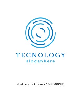 Circle line technology logo design vector