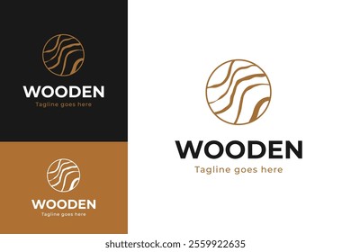 Circle line of wood furniture logo design template vector illustration