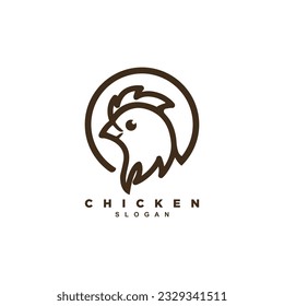 Circle linear chicken rooster logo design badge
