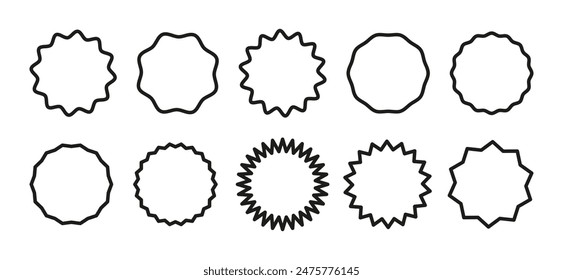 Bordes con líneas circulares. Conjunto de marcos de arista de curva. Círculos ondulados. Marco redondo simple. Ilustración gráfica. Diseño de línea geométrica. Trazo editable.