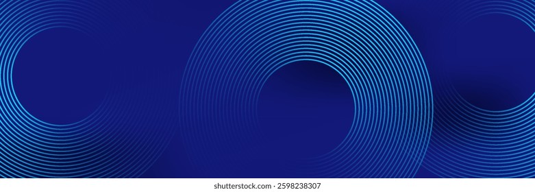 Circle lines abstract vector background. Minimal geometric circular dark blue pattern. Technology design concept. Modern shiny rounded lines banner.