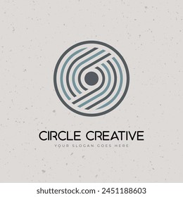 Circle lines creative unique logo concept with dot in the middle. Stock vector illustration isolated on white background.