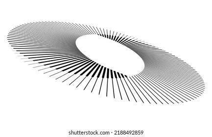 Circle with lines as dynamic abstract vector background or logo or icon. Artistic illustration with perspective on white background. Yin and yang symbol.