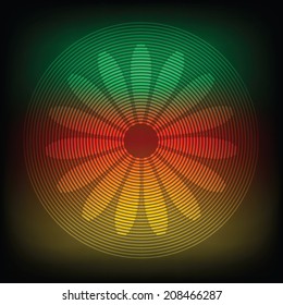 Circle lines with flower silhouette inside on colorful background.