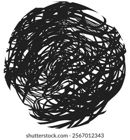 Circle lines hand drawn on transparent background. Abstract circle element. Round halftone frame. 
