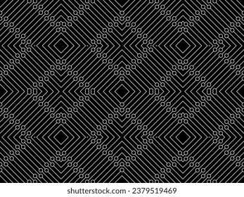 Circle and Lines Motifs Pattern, can use for Background, Fashion, Fabric, Textile, Wallpaper, Cover, Tile, Carpet Pattern, Wrapping and or for Graphic Design Element. Vector Illustration
