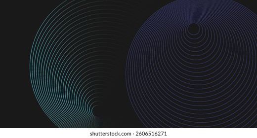 Circle lines overlay pattern in blue green color isolated on black background. For design elements in concept of technology, science or modern.